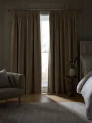 Stone Natural Cotton Sateen Blackout Thermal Pencil Pleat Curtains - Image 2 of 7