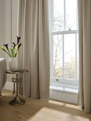Stone Natural Cotton Sateen Blackout Thermal Pencil Pleat Curtains - Image 3 of 7
