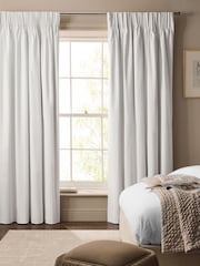 White Cotton Sateen Blackout Thermal Pencil Pleat Curtains - Image 1 of 7