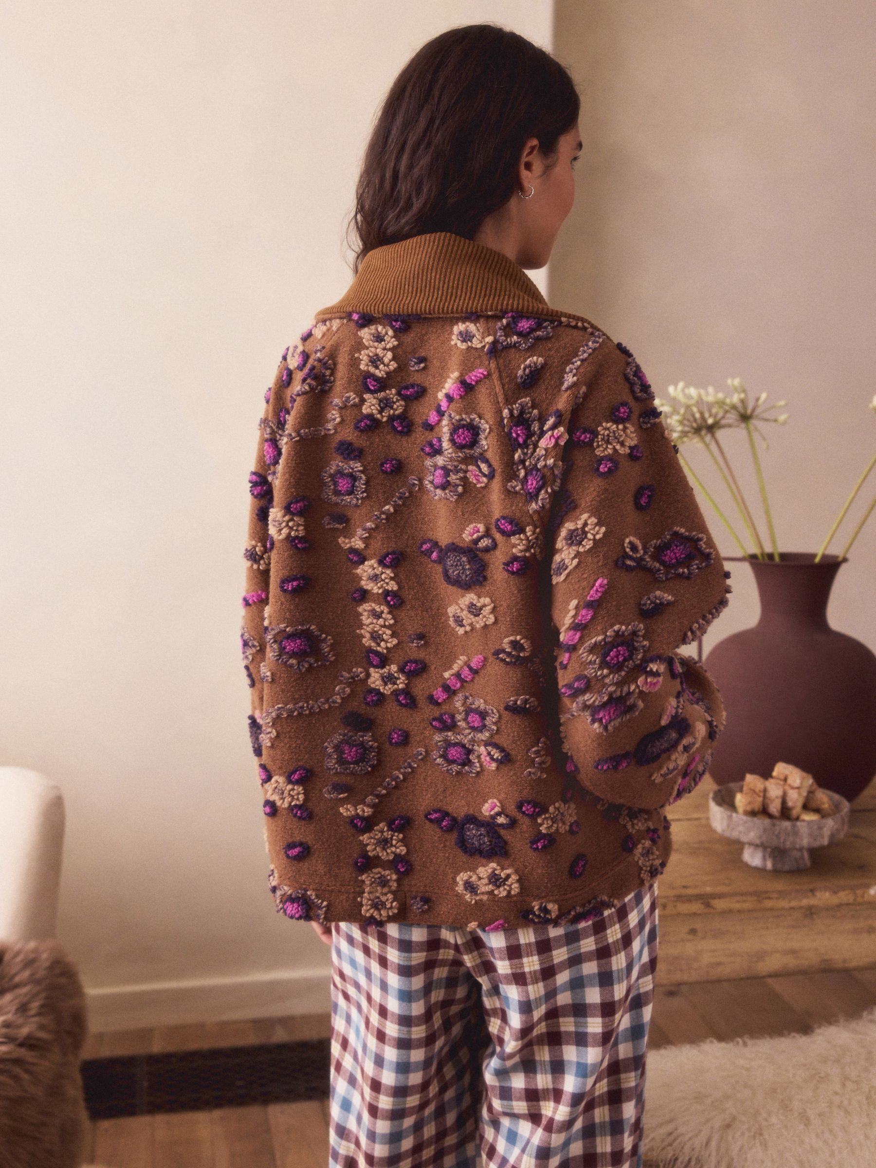 Buy Tan Brown Floral Zip Neck Printed Fleece from the Next UK