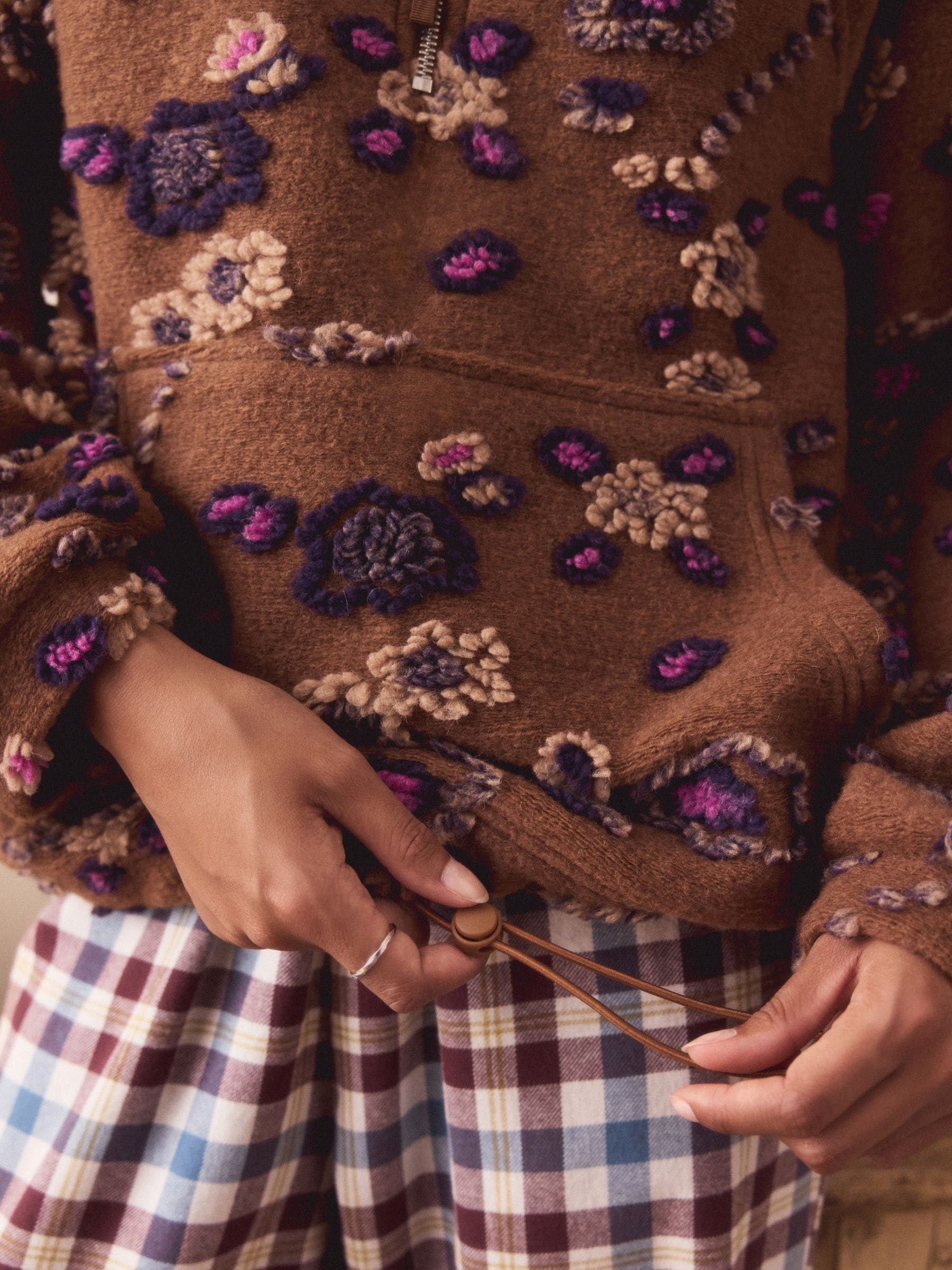 Buy Tan Brown Floral Zip Neck Printed Fleece from the Next UK