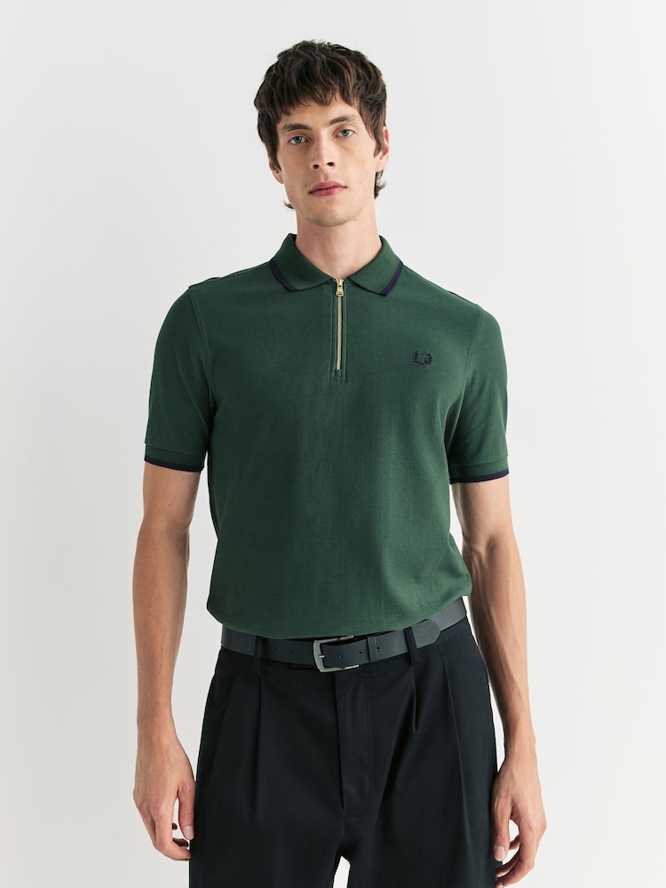 Fred Perry Green Crepe Pique Polo Shirt - Image 1 of 5 Fred Perry Green Crepe Pique Polo Shirt - Image 1 of 5