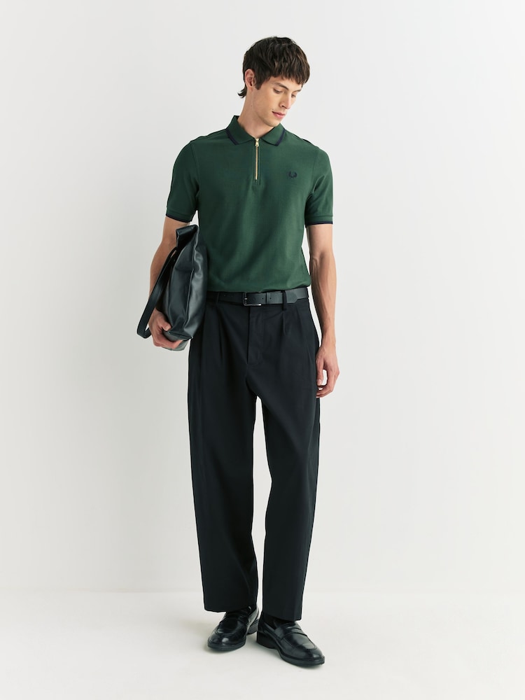 Fred Perry Green Crepe Pique Polo Shirt - Image 2 of 5 Fred Perry Green Crepe Pique Polo Shirt - Image 2 of 5