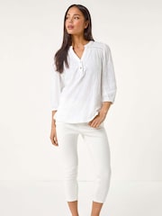 Roman White Petite Embroidered Stretch Blouse - Image 2 of 5