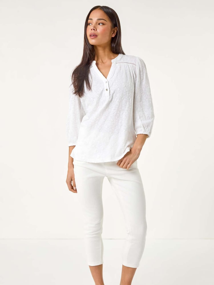 Roman White Petite Embroidered Stretch Blouse - Image 2 of 5