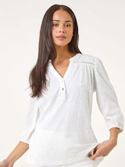 Roman White Petite Embroidered Stretch Blouse - Image 4 of 5