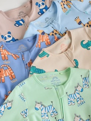 Multi Cotton Two Way Zip Baby Sleepsuits 5 Pack (0-2yrs) - Image 10 of 15