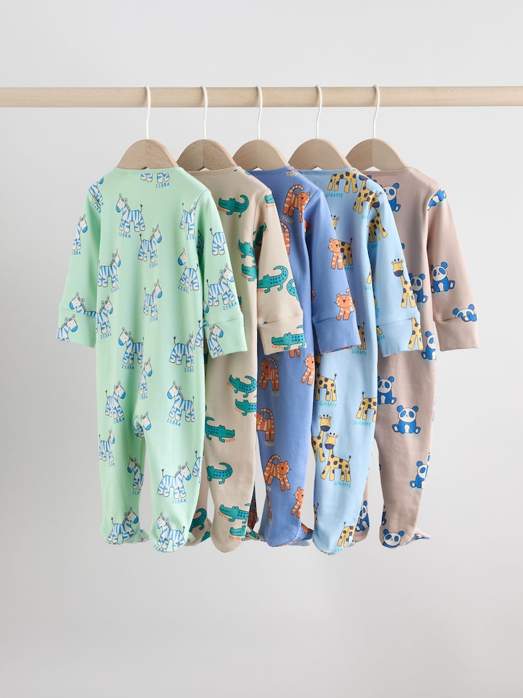 Multi Cotton Two Way Zip Baby Sleepsuits 5 Pack (0-2yrs) - Image 2 of 15