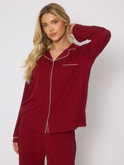 Loungeable Red Rib Long Sleeve Traditional Shirt and Long Joggers Set - Image 4 of 5