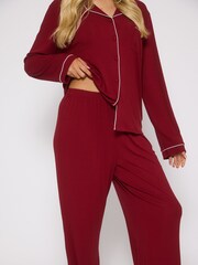 Loungeable Red Rib Long Sleeve Traditional Shirt and Long Joggers Set - Image 5 of 5