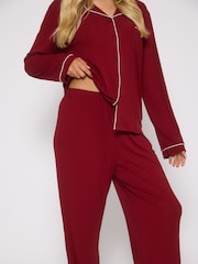 Loungeable Red/White Long Sleeve Christmas Soft Rib Long Sleeve Button Through Pyjamas - Image 6 of 6