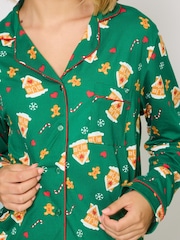 Loungeable Green Christmas Gingerbread Jersey Pyjamas Set - Image 3 of 6