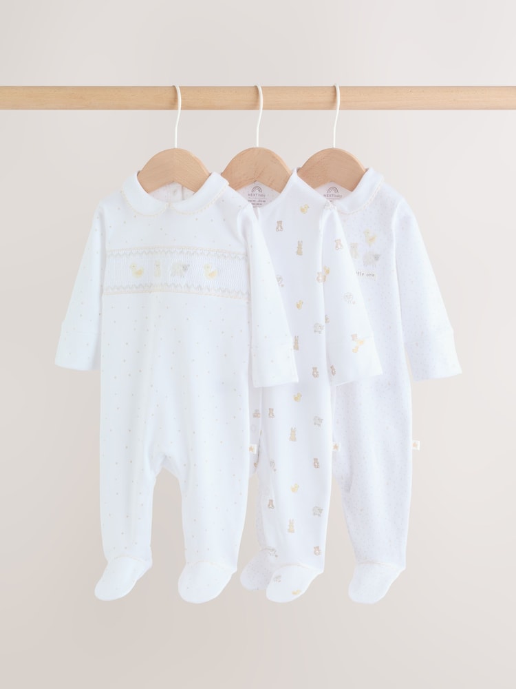 White Collar Baby Sleepsuits 3 Pack (0-2yrs) - Image 1 of 14 White Collar Baby Sleepsuits 3 Pack (0-2yrs) - Image 1 of 14