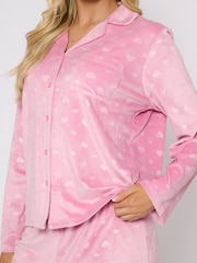 Loungeable Pink Heart Printed Velour Traditional Revere Pyjamas Set - Image 5 of 7