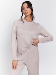 Loungeable Brown Marl Brushed Rib Long Sleeve Top And Trousers Set - Image 4 of 7