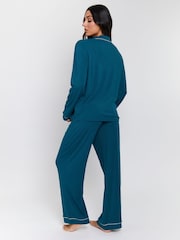 Loungeable Green Rib Long Sleeve Traditional Shirt and Long Joggers Set - Image 4 of 6