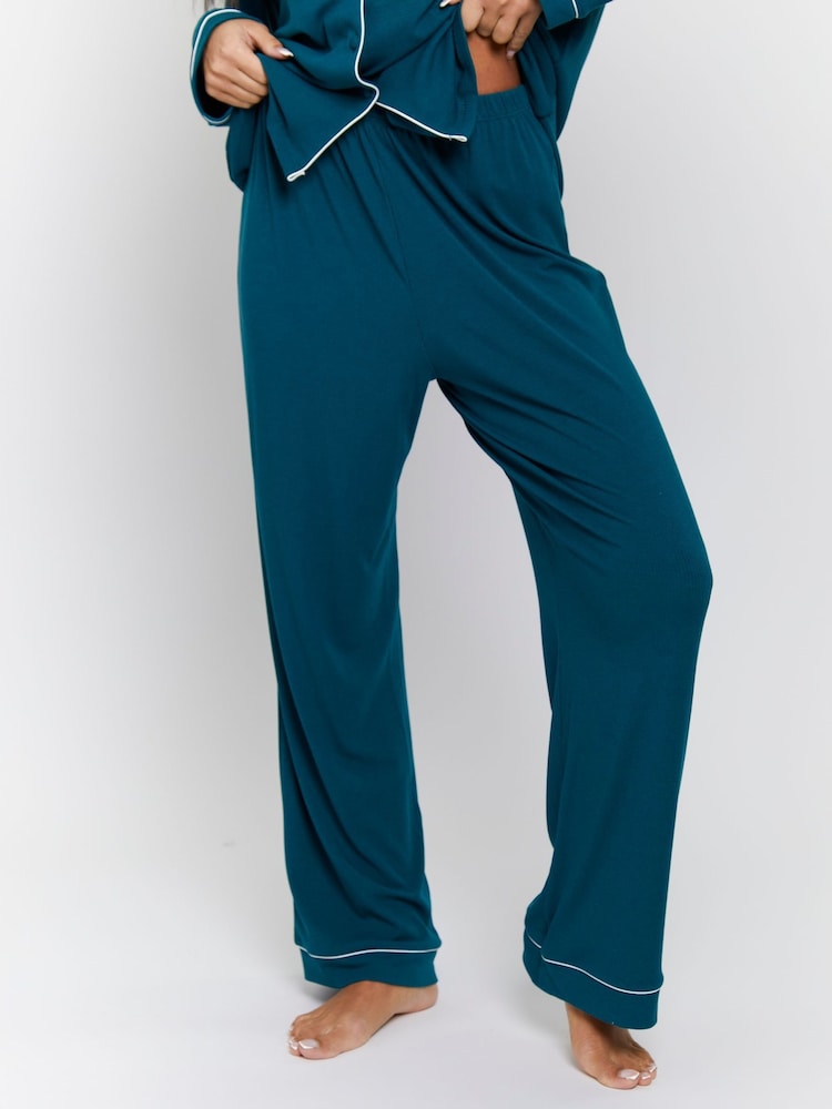 Loungeable Green Rib Long Sleeve Traditional Shirt and Long Joggers Set - Image 6 of 6 Loungeable Green Rib Long Sleeve Traditional Shirt and Long Joggers Set - Image 6 of 6