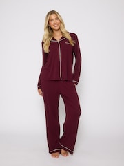 Vijolična - Loungeable Rib Long Sleeve Traditional Shirt and Long Joggers Set - Slika 1 iz 6