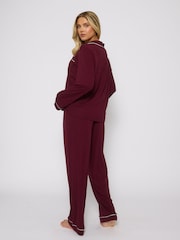 Vijolična - Loungeable Rib Long Sleeve Traditional Shirt and Long Joggers Set - Slika 2 iz 6