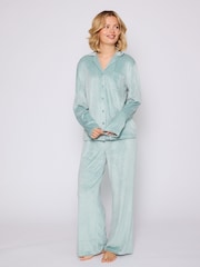 Loungeable Green Velour Long Sleeve Traditional Pyjamas Set - Image 3 of 6