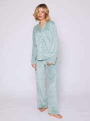 Loungeable Green Velour Long Sleeve Traditional Pyjamas Set - Image 6 of 6