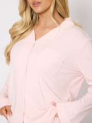 Loungeable Pink Light Rib Long Sleeve Traditional Shirt and Long Pyajamas Set - Image 4 of 6