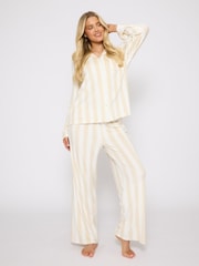 Loungeable Brown Striped Velour Long Sleeve Top And Trousers Traditional Pyjamas Set - Image 3 of 6