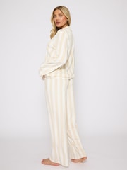 Loungeable Brown Striped Velour Long Sleeve Top And Trousers Traditional Pyjamas Set - Image 4 of 6