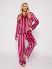 Loungeable Pink Striped Velour Long Sleeve Top And Trousers Traditional Pyjamas Set - Image 5 of 6