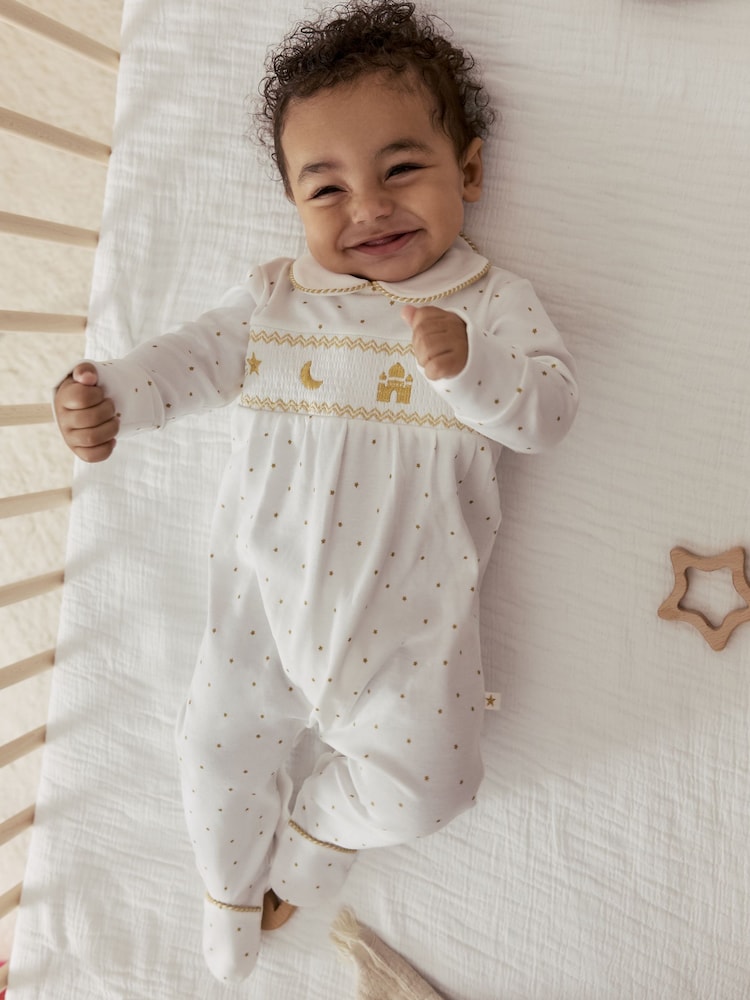 White Collar EID Baby Sleepsuit (0mths-2yrs) - Image 1 of 9 White Collar EID Baby Sleepsuit (0mths-2yrs) - Image 1 of 9