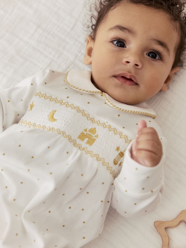 White Collar EID Baby Sleepsuit (0mths-2yrs) - Image 2 of 9 White Collar EID Baby Sleepsuit (0mths-2yrs) - Image 2 of 9
