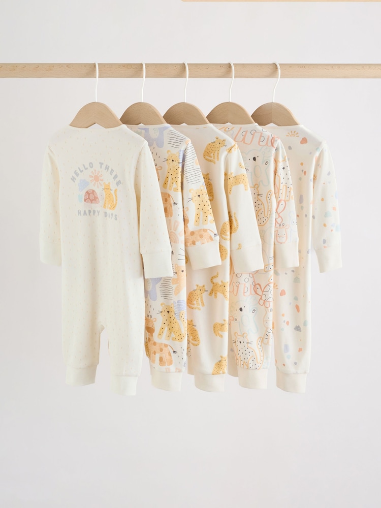 Cream Safari Two Way Zip Baby Sleepsuits 5 Pack (0mths-3yrs) - Image 2 of 15