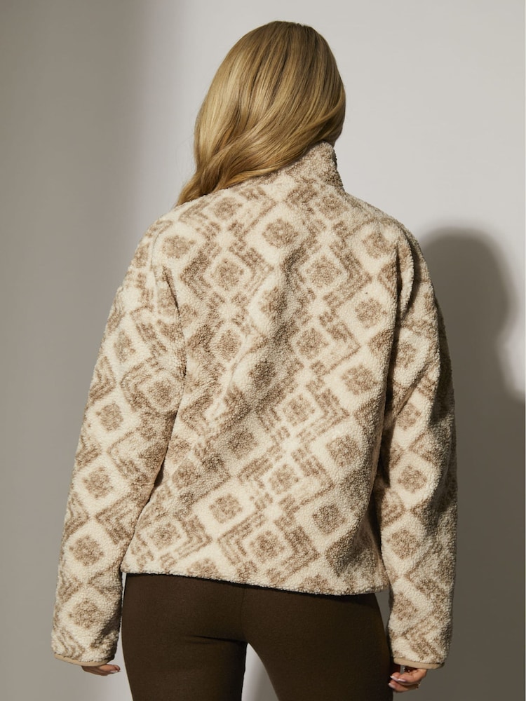 South Beach Cream Printed Borg Popper Fastening Jacket - Image 2 of 5 South Beach Cream Printed Borg Popper Fastening Jacket - Image 2 of 5