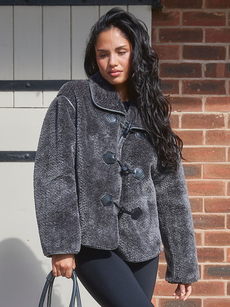 South Beach Grey Faux Sheepskin Jacket - Image 1 of 6 South Beach Grey Faux Sheepskin Jacket - Image 1 of 6