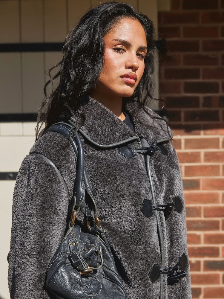 South Beach Grey Faux Sheepskin Jacket - Image 2 of 6 South Beach Grey Faux Sheepskin Jacket - Image 2 of 6