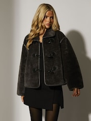 South Beach Grey Faux Sheepskin Jacket - Image 6 of 6