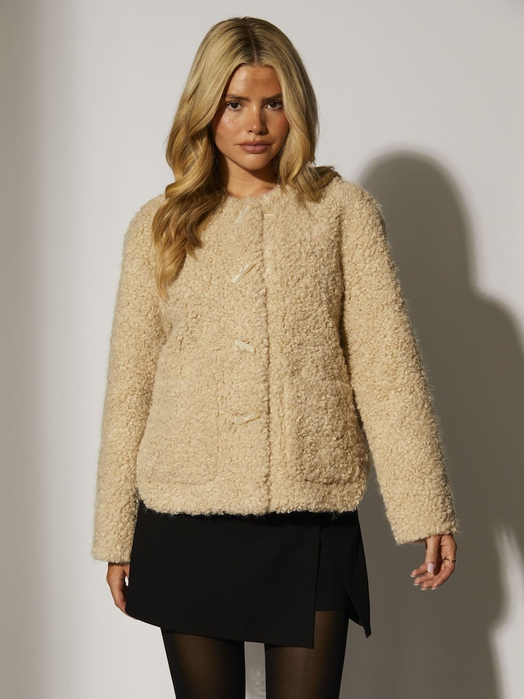 South Beach Cream Button up Curly Fur Jacket - Image 1 of 10