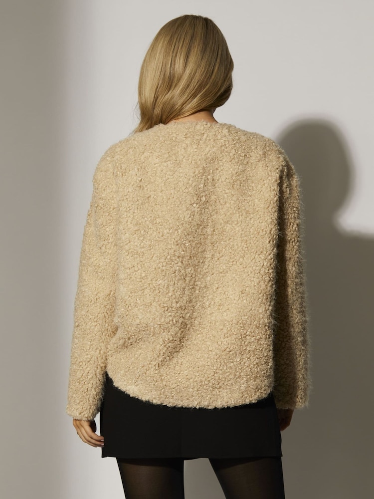 South Beach Cream Button up Curly Fur Jacket - Image 2 of 10