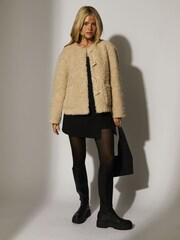 South Beach Cream Button up Curly Fur Jacket - Image 4 of 10