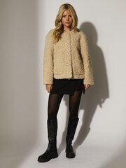 South Beach Cream Button up Curly Fur Jacket - Image 5 of 10