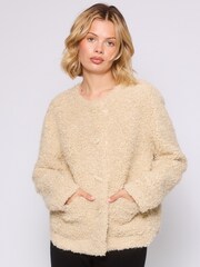 South Beach Cream Button up Curly Fur Jacket - Image 7 of 10