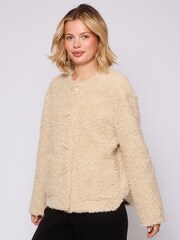 South Beach Cream Button up Curly Fur Jacket - Image 9 of 10