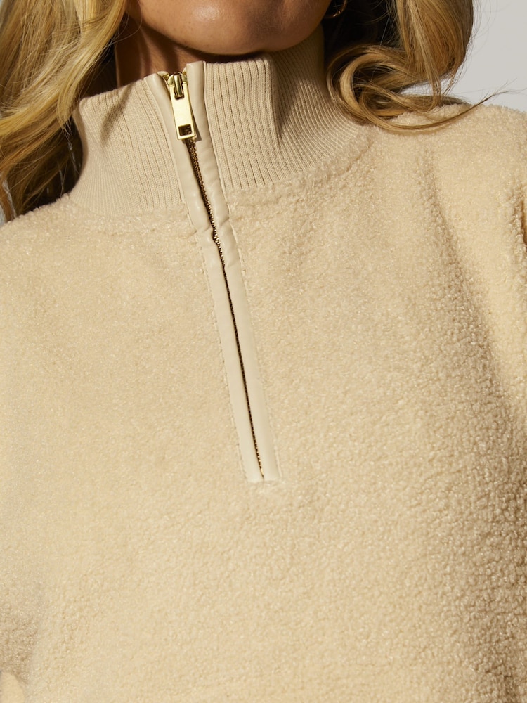 South Beach Cream Fleece Back Borg 1/4 Zip Jumper - Image 5 of 5