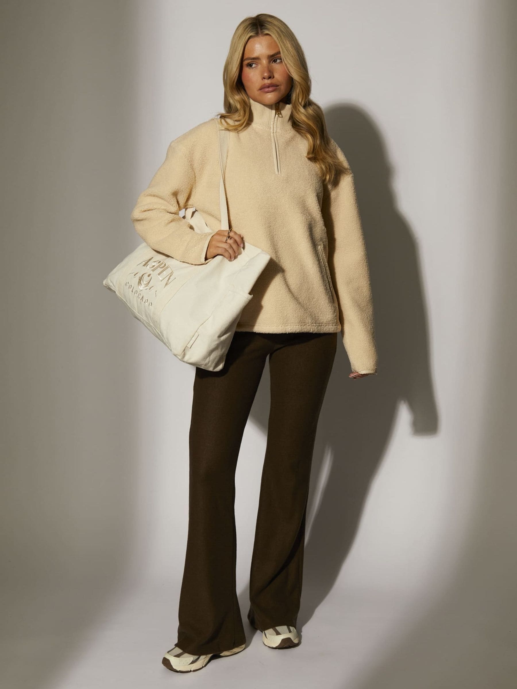 Buy South Beach Cream Fleece Back Faux Shearling Quarter Zip