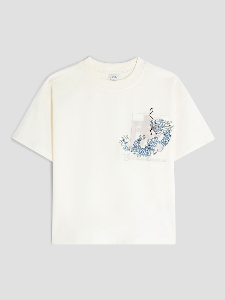 River Island Ecru Japanese Pocket 100% Cotton T-Shirt - Imagen 1 de 4