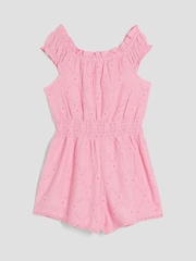 River Island Pink Girls Shirred Textured Playsuit - Image 2 of 4