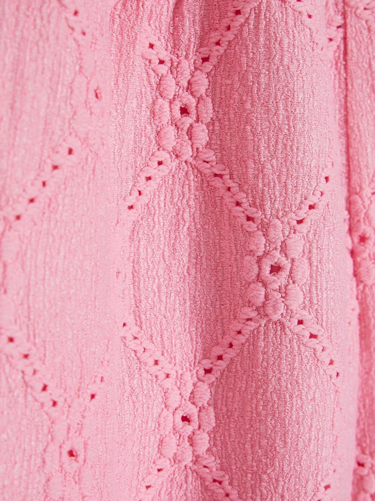 River Island Pink Shirred Textured Playsuit - Image 3 of 4