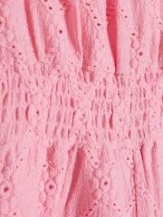 River Island Pink Girls Shirred Textured Playsuit - Image 4 of 4