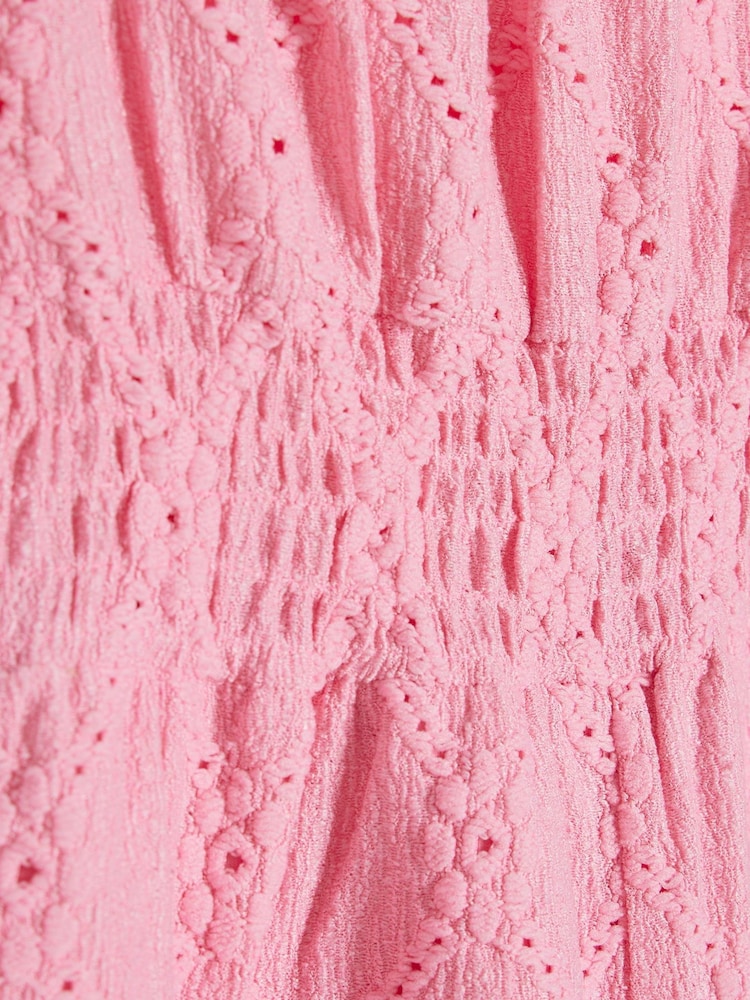 River Island Pink Girls Shirred Textured Playsuit - Image 4 of 4