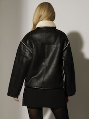 South Beach Reversable Borg PU Button Down Jacket - Imagen 3 de 6